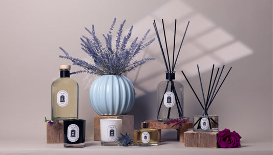 A collection of No.38’s luxury candles and diffusers in their elegant glass vessels